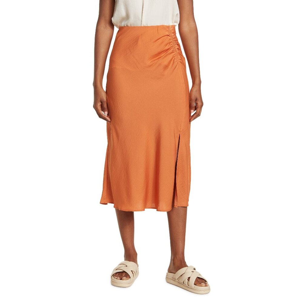 ✨ Orange Silky Midi Skirt with flattering slit ✨